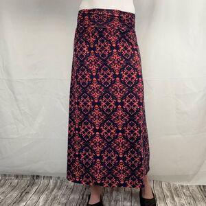 Joe Benbasset Geometric Leaf Print Maxi Skirt A-Line Elastic Waist Women M